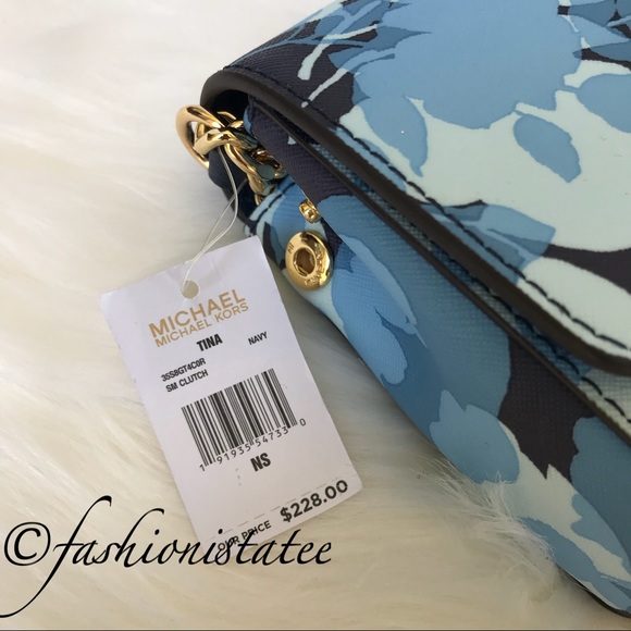 NWT MICHAEL KORS TINA CLUTCH CROSSBODY NAVY - Picture 4 of 8